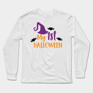 My First Halloween, Witch Hat, Pointy Hat, Bats Long Sleeve T-Shirt